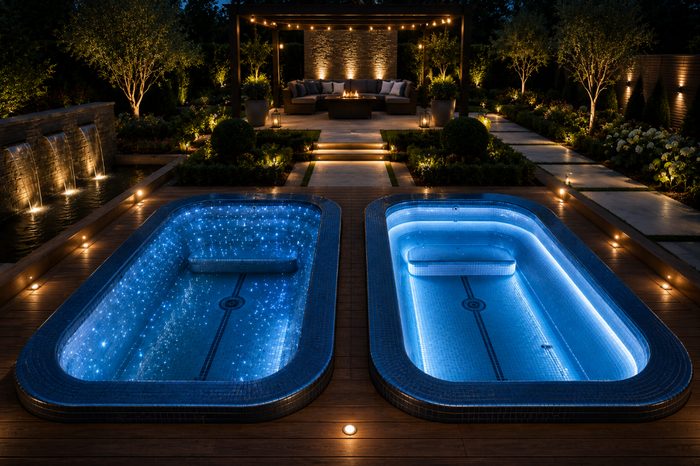 Fibre-optic lit hot tubs at night